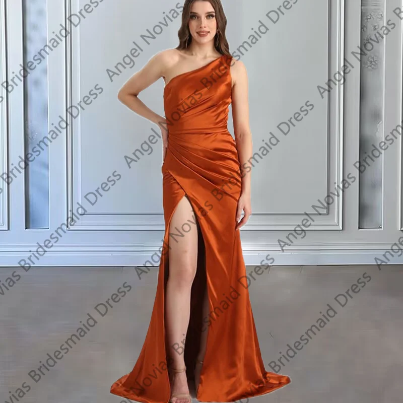 

Customized Long Burnt Orange Bridesmaid Dresses with Slit Wedding Guest Party Gowns vestido de madrinha de casamento