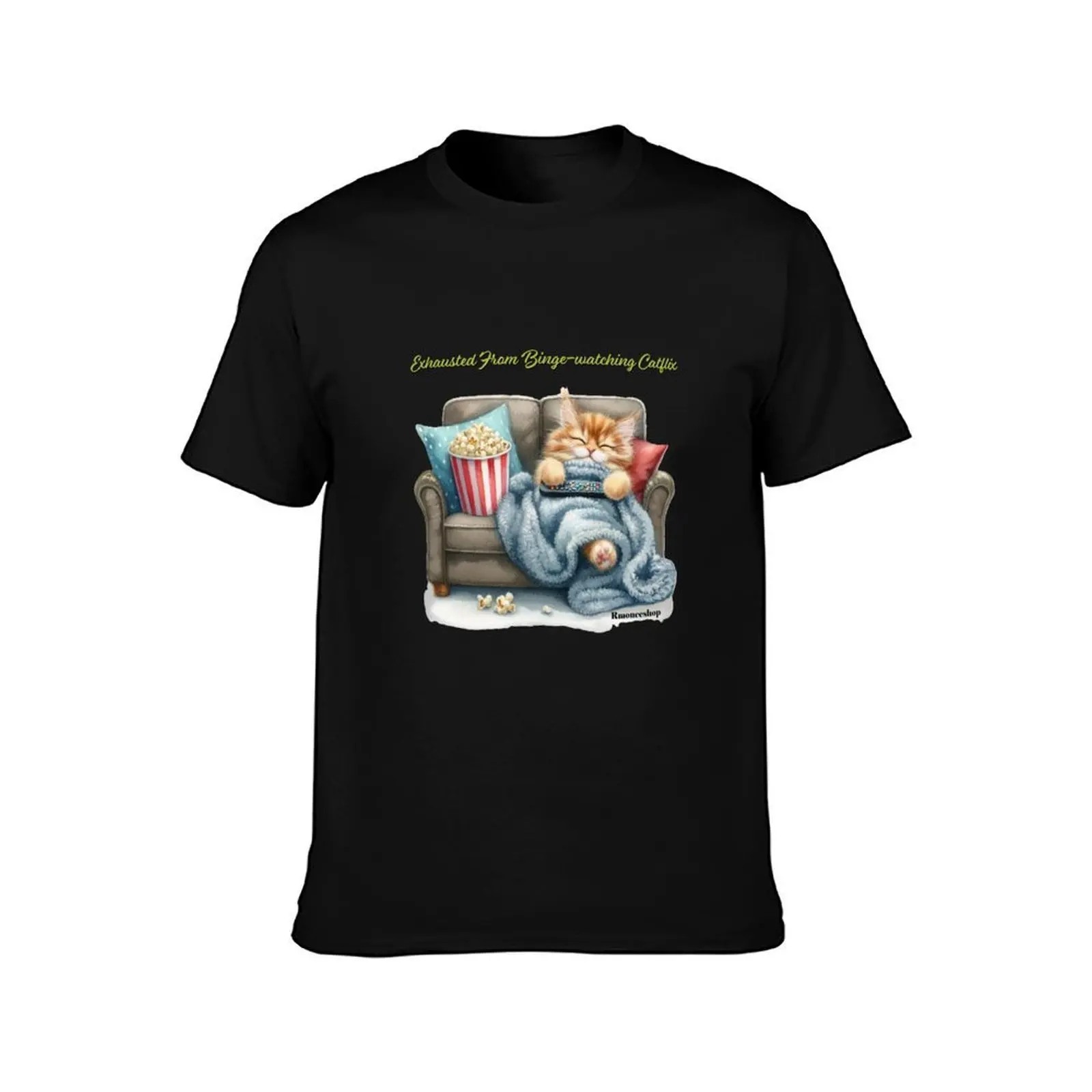 Exhausted From Binge-watching Catflix T-Shirt Comfort Stretch Tee Shirt