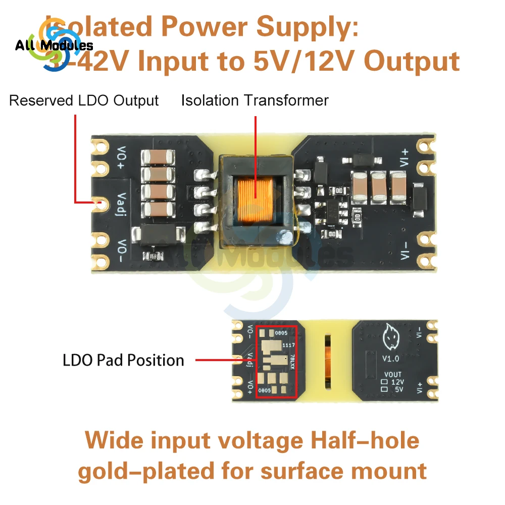 

JW3510 Isolated DC-DC Buck-Boost Converter Module Wide Input 3-42V to 5V/12V Output with LDO Reserve for Electronics