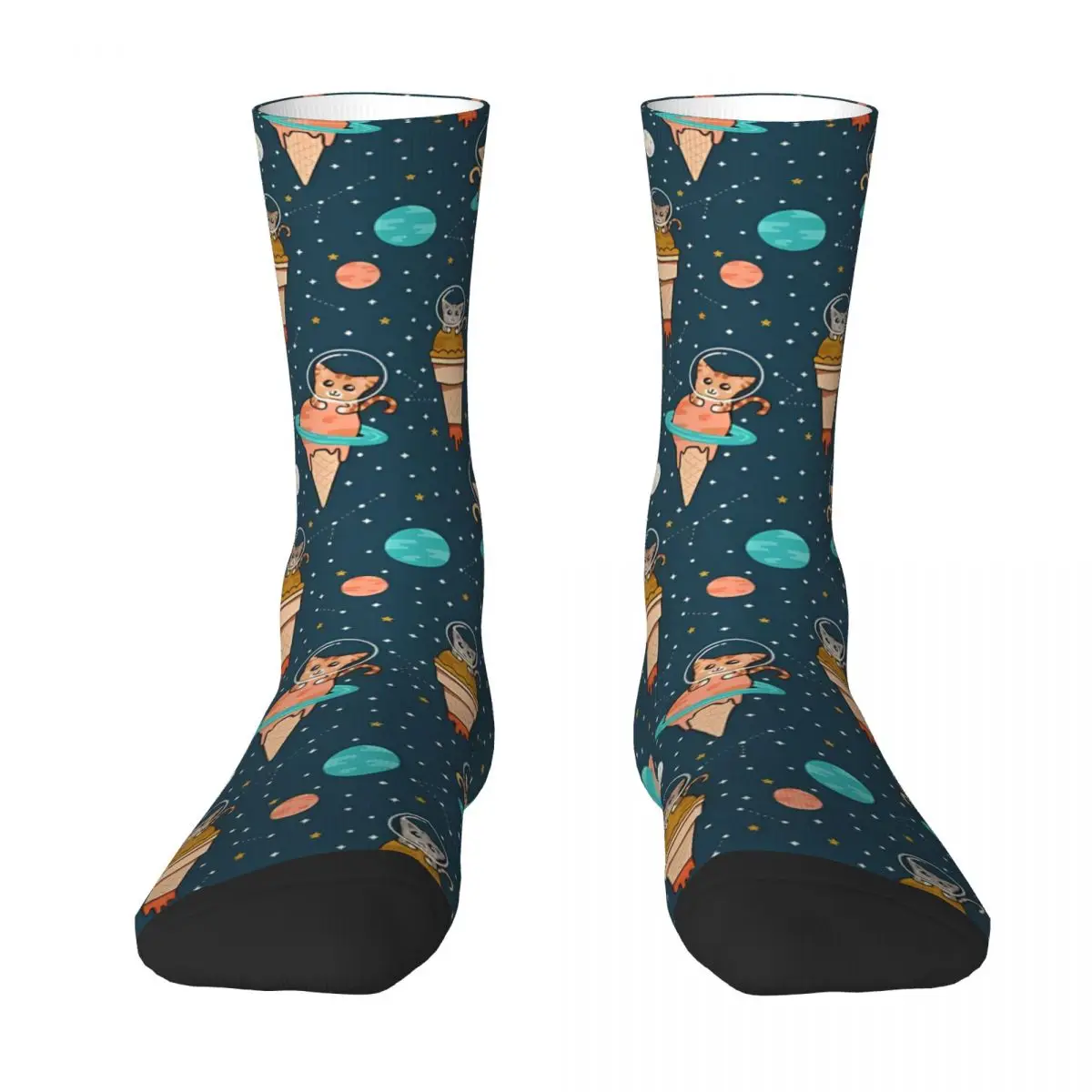 Cats Floating In Space Ice Cream Unisex Winter Socks Outdoor Happy Socks street style Crazy Sock