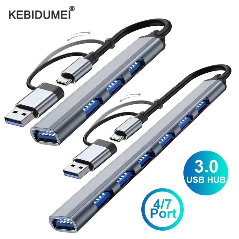 

7-в-2 USB-концентратор типа C, мульти-сплиттер-адаптер OTG USB-USB 3.0 для Macbook 13 15 Air Mi Pro, ПК, ноутбука