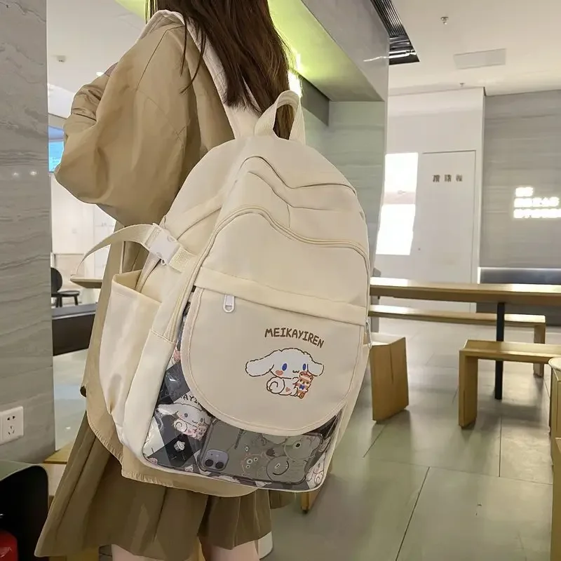 Tas sekolah Sanrio elastis Babycinnamoroll baru ransel siswa pria dan wanita telinga besar lucu ransel kapasitas besar