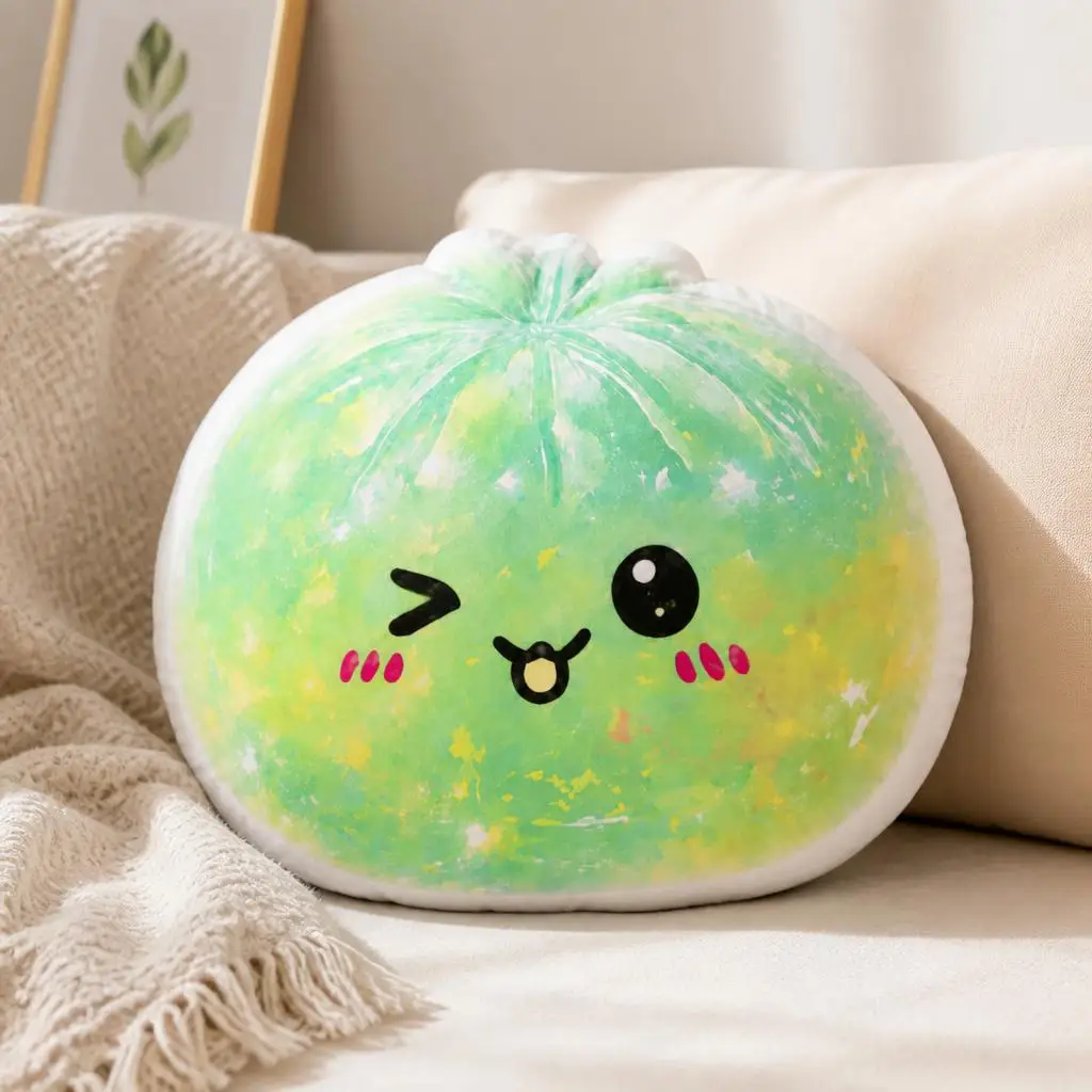 Dumpling Wink Blush Kawaii Cute Shaped Pillow Cushion Irregular Stuffed Throw Pillow Home Decor Gift Bedroom Decorative