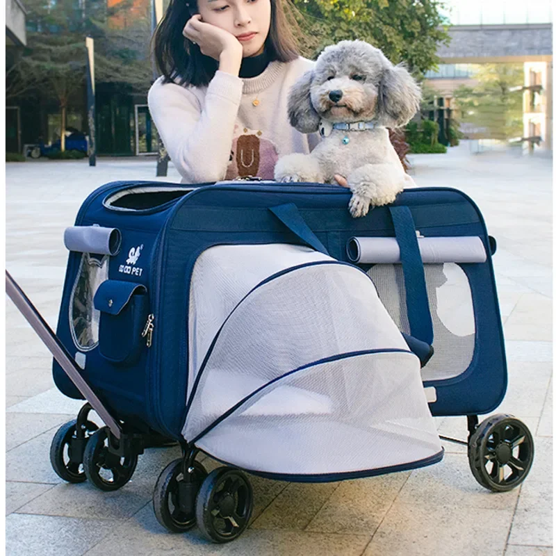 Multifunctional Pet Pull Rod Case, Large Capacity Cart Cage, Two Door Isolation Cat Basket, Expand Design, Transport Bag