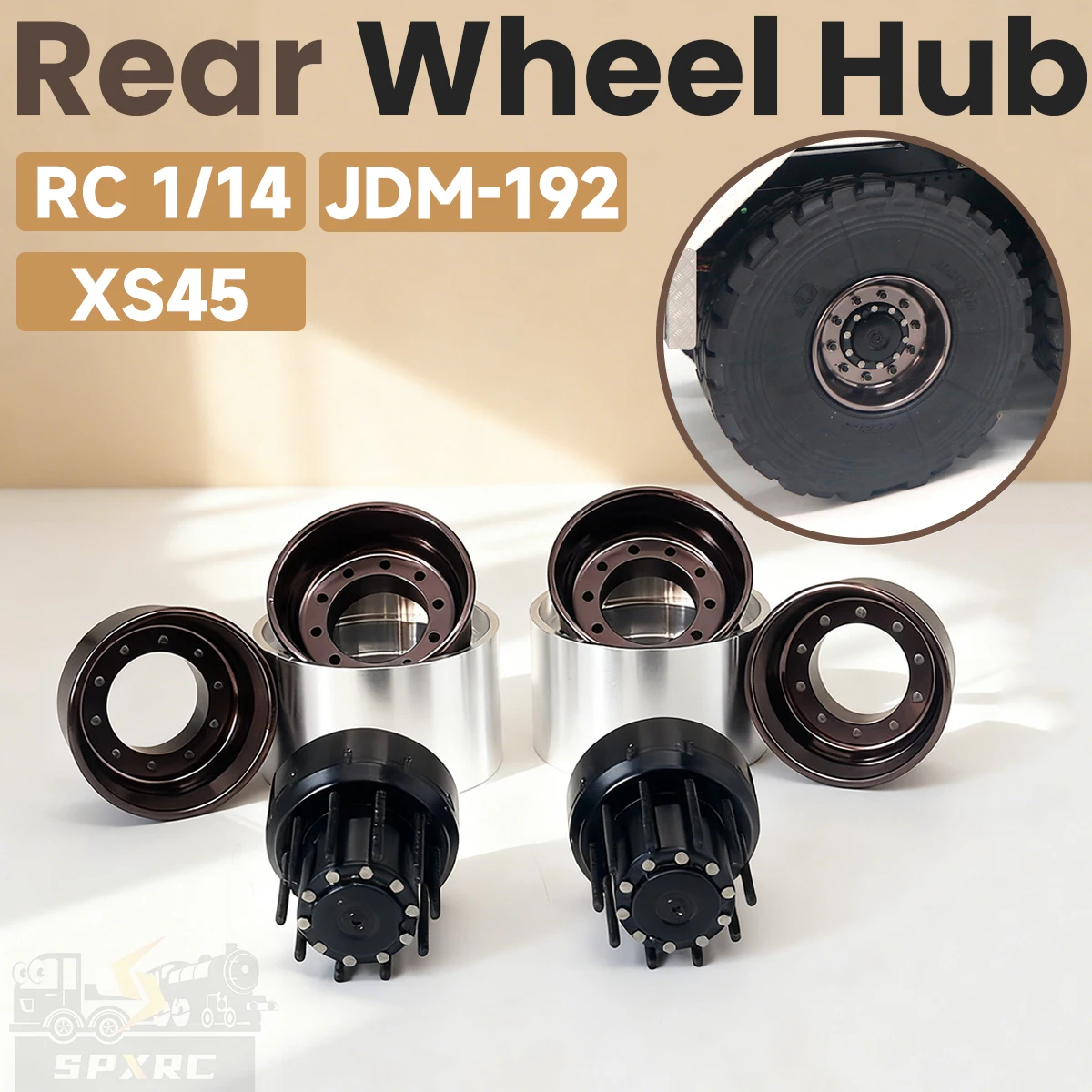 

Металлическое колесо, имитация задней ступицы JDM-192 для 1/14 Tamiya, радиоуправляемый грузовик, прицеп, самосвал, трактор XS45, игрушки, модель, детали для шин «сделай сам», JDMODEL