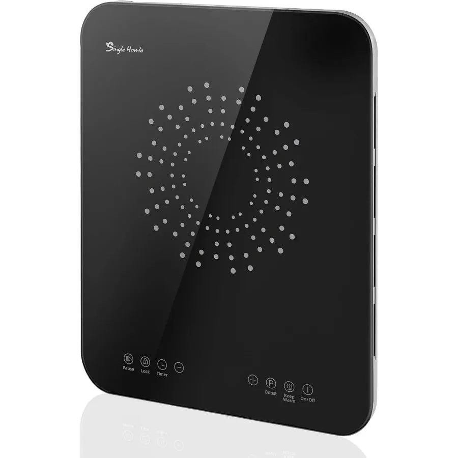 Tragbare Induktionskochplatte 110-120V Schwarz Ultraflach 0,9 Dual-Kühlventilator 1200W Kochplatte mit Mehrfach-Sicherheitsschutz 10 Leistungsstufen