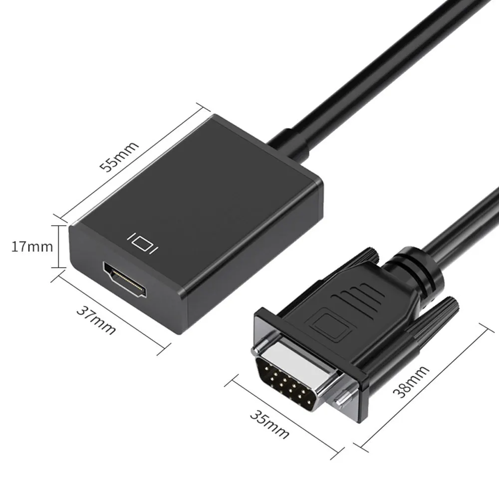 Vga para hdmi-cabo adaptador de conversor completo compatível hd 1080p com saída de áudio adaptador vga hd para computador portátil para projetor hdtv