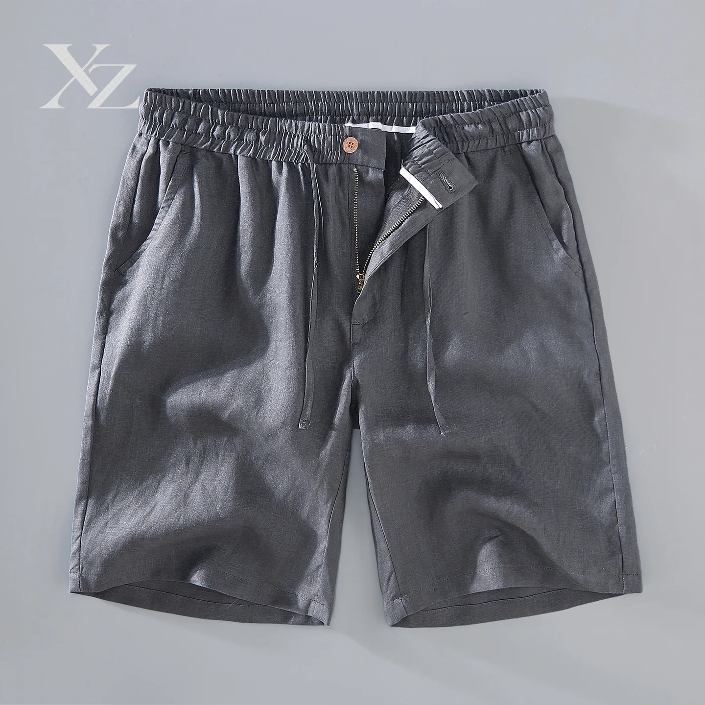 Opening Sale |Men's 100% Linen Shorts Summer Breathable Elastic Waist Drawstring Casual Straight Five-Pocket Pants White