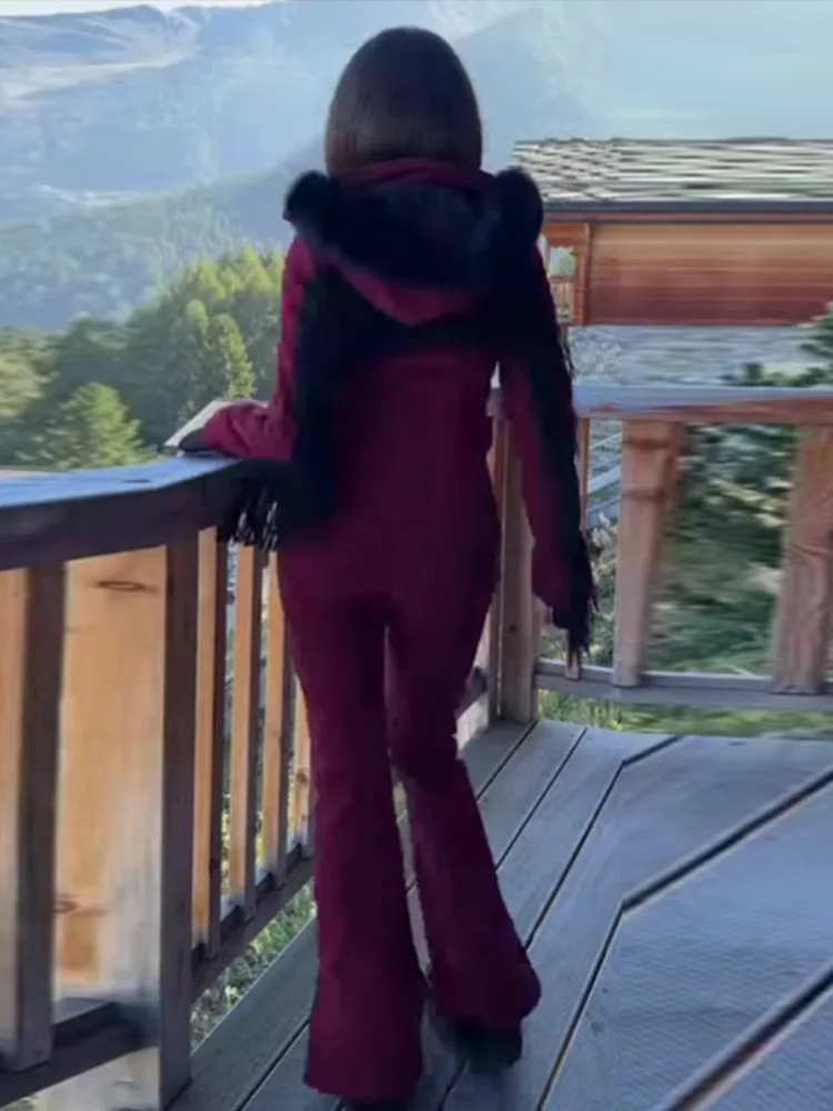 Damen 2025, trendige Ski-Overalls mit Kapuze und Quasten, wasserdicht, warm, Wintersport-Oberbekleidung, modische, elegante Damen-Schneeausrüstung – Detail 21