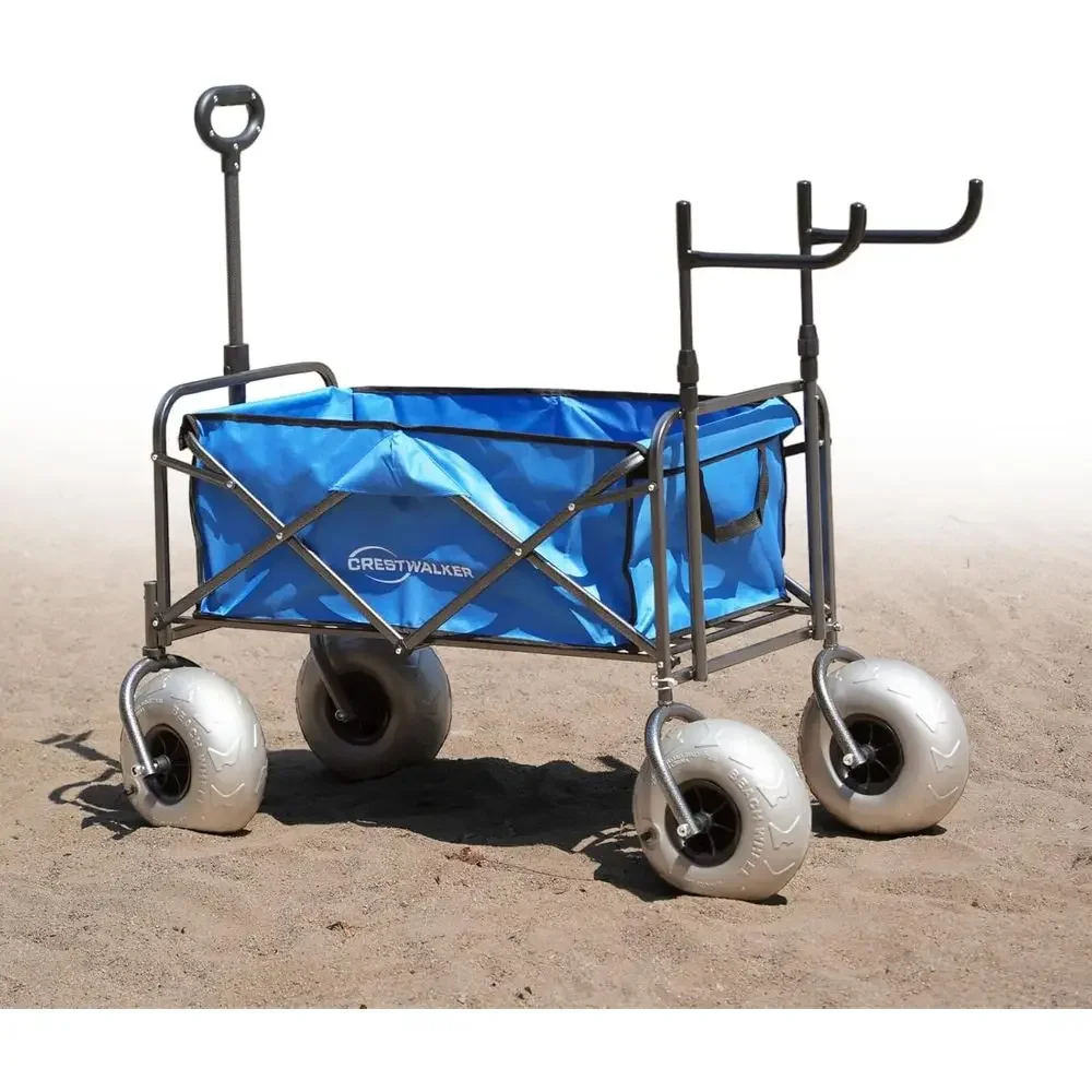 Folding Beach Cart with Large Wheels and Folding Chair Attachments