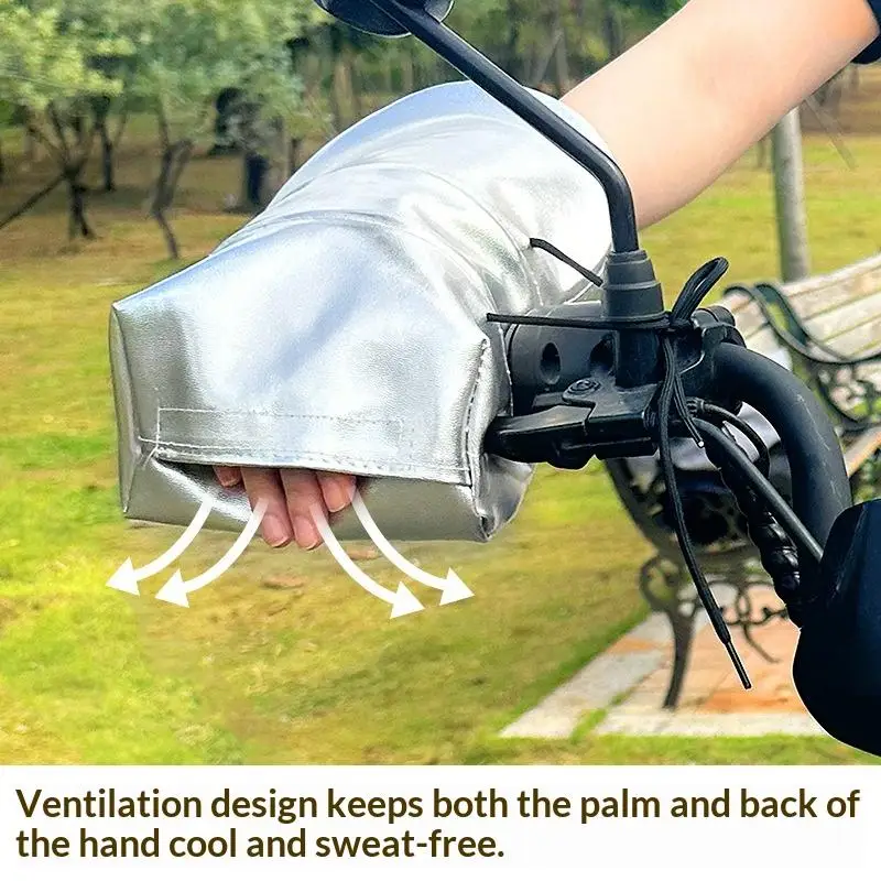 Silver Coated Leather Handlebar Gloves Sunproof Waterproof 3D Support For Scooter Bicycle Motorcycle Summer Riding