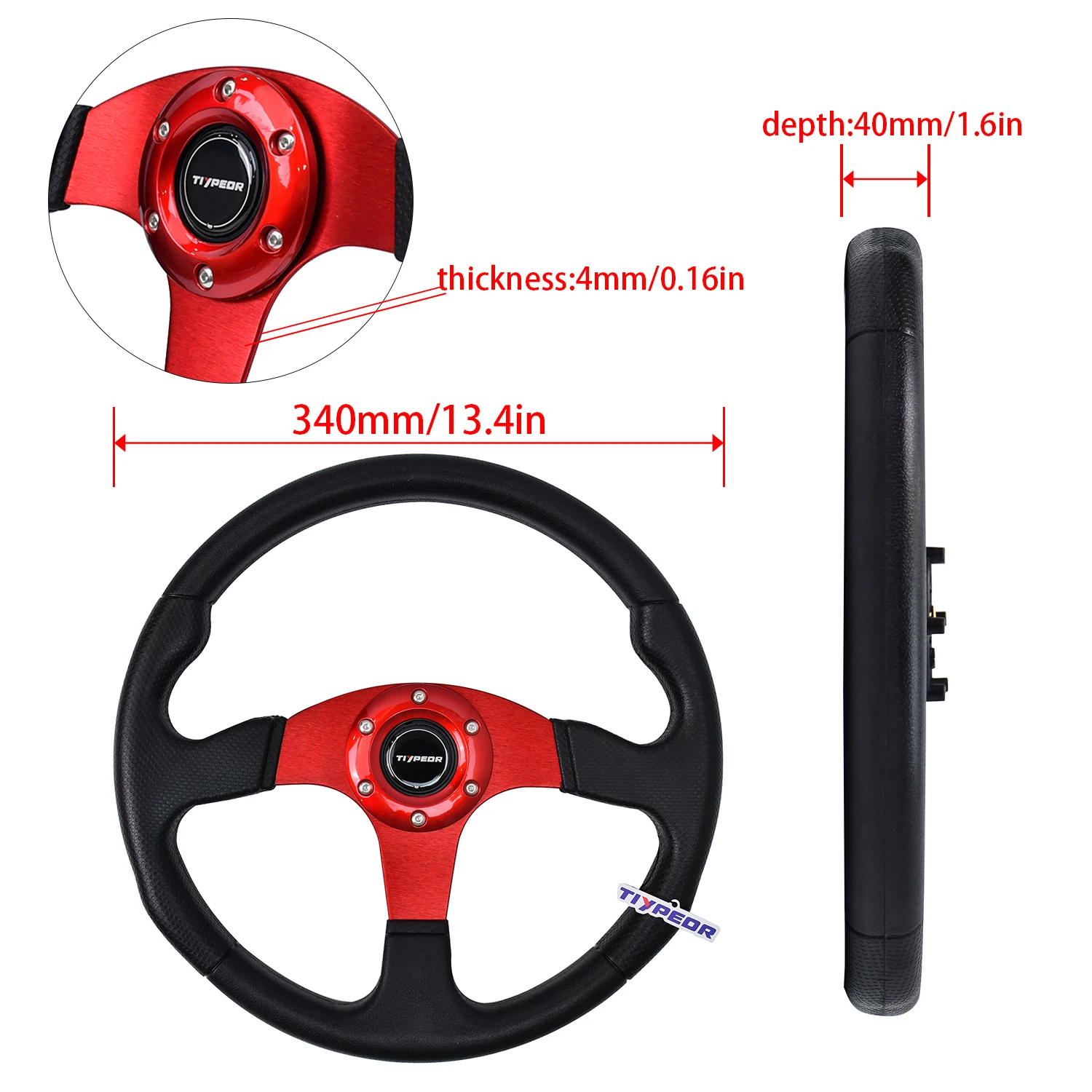 TIYPEOR 14 Inch PU Plastic Material Steering Wheel for Gaming Dirt Bikes 350mm Diameter