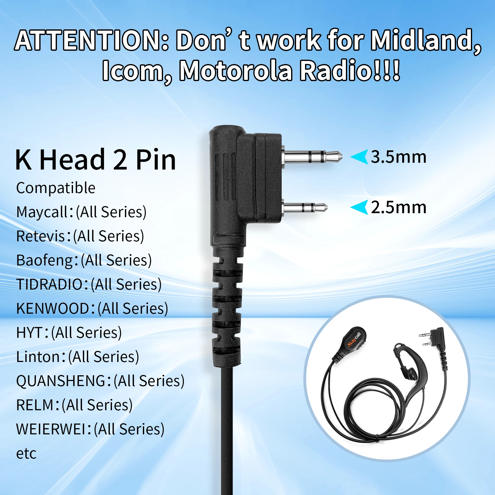 Maycall 2.5mm PTT MIC Noise Canceling Earphone for Walkie Talkie TC-320/TC-310 1-PIN Wired Microphone with VHF/UHF Frequency