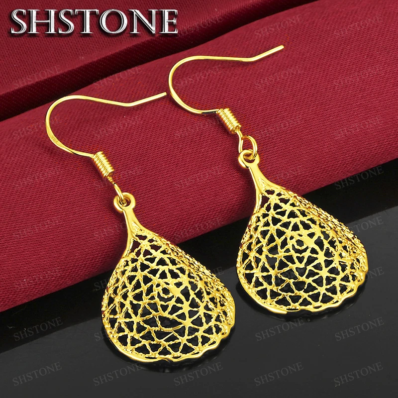 18K Gold Hollow Water Droplets Drop Earrings For Women Party Engagement Wedding Fashion Jewelry Birthday Gift