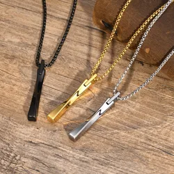 Men's Fashion Mobius Vertical Bar Necklaces, Tungsten Carbide Geometric Pendant Collar Gifts for Him, Stainless Steel Box Chain