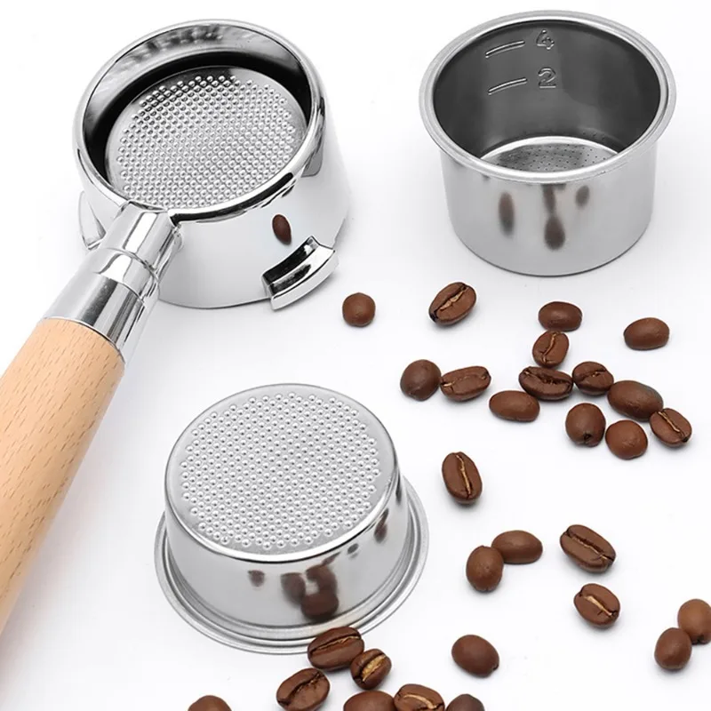 51mm Coffee Filter Basket Stainless Steel 4-cup Coffee Powder Bowl Single/double Handle Bottomless Universal Coffee Powder Bowl