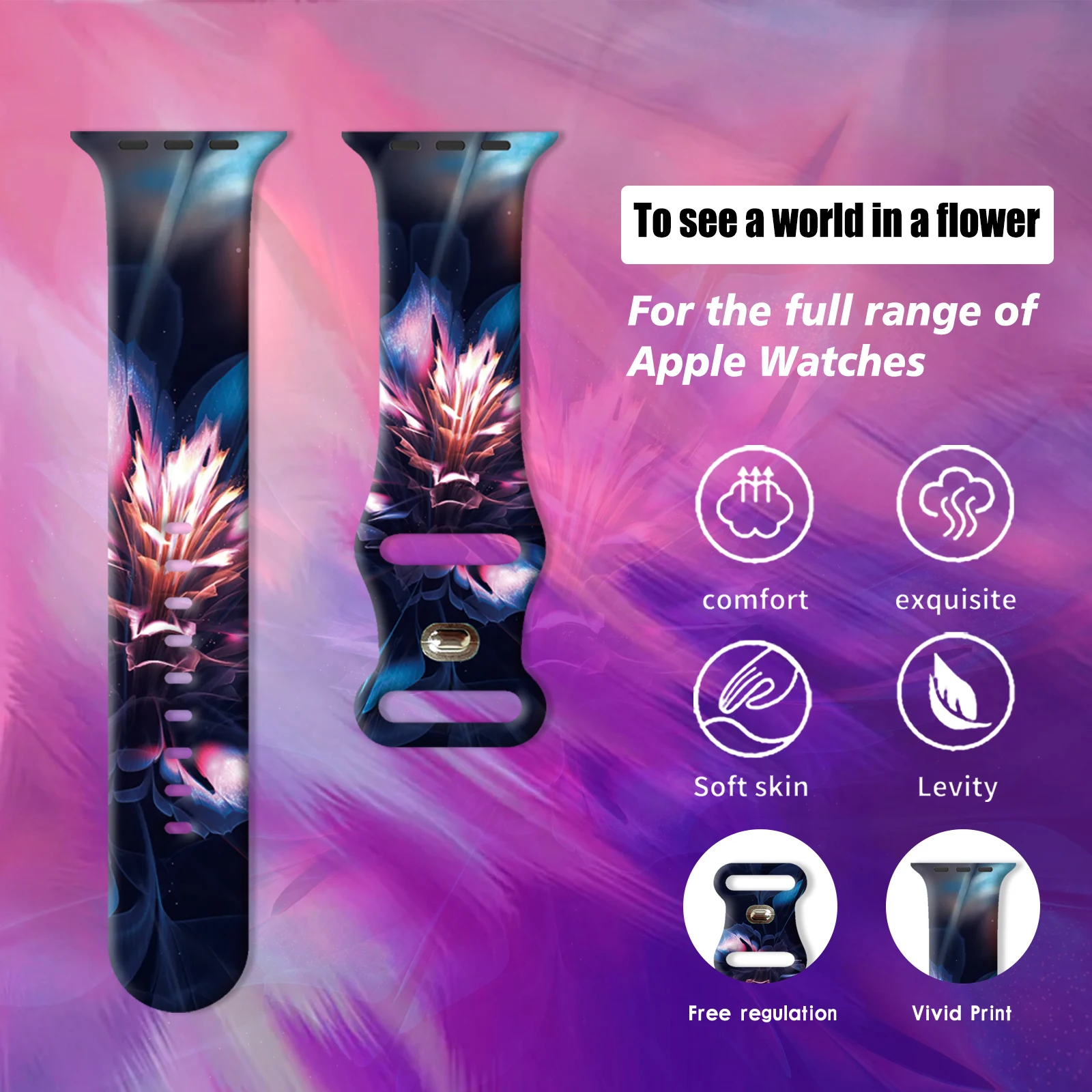 حزام مطبوع عليه عالم الزهور لساعة أبل 10 9 8 7 سوار من السيليكون قابل للاستبدال لساعة iWatch 46 مللي متر 42 مللي متر 41 مللي متر 40 مللي متر