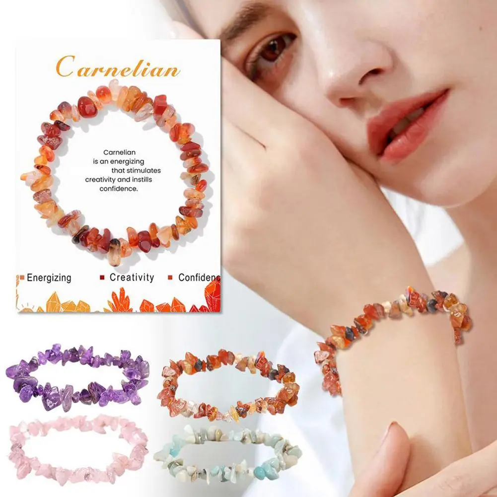 NEW Irregular Gravel Natural Gemstone Bracelet Natural Stone Rose Crystal Quartz Chip Beads Bracelets For Women Men Bangles Card