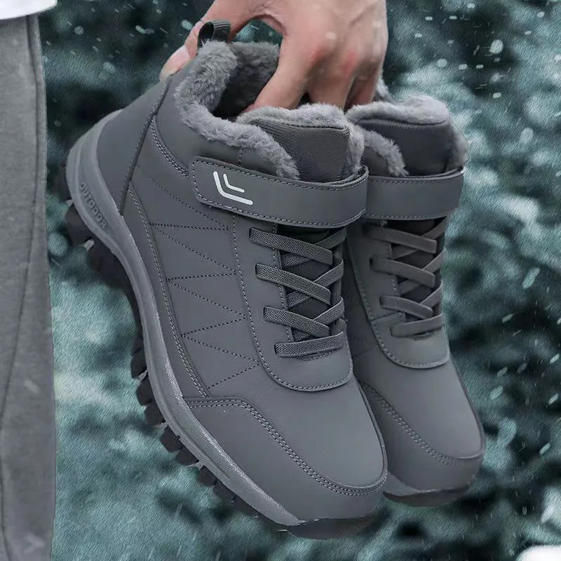 

Men's Winter Fleece Lined High Top Snow Boots Thick Bottom Outdoor Casual Shoes Warm Cotton Boots Breathable Rubber Sole