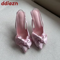 Pink Fashion Pointed Toe Women High Heels Sandals Shoes Female Slip On Footwear Shallow Ladies Heeled Sandals Shoes Pumps