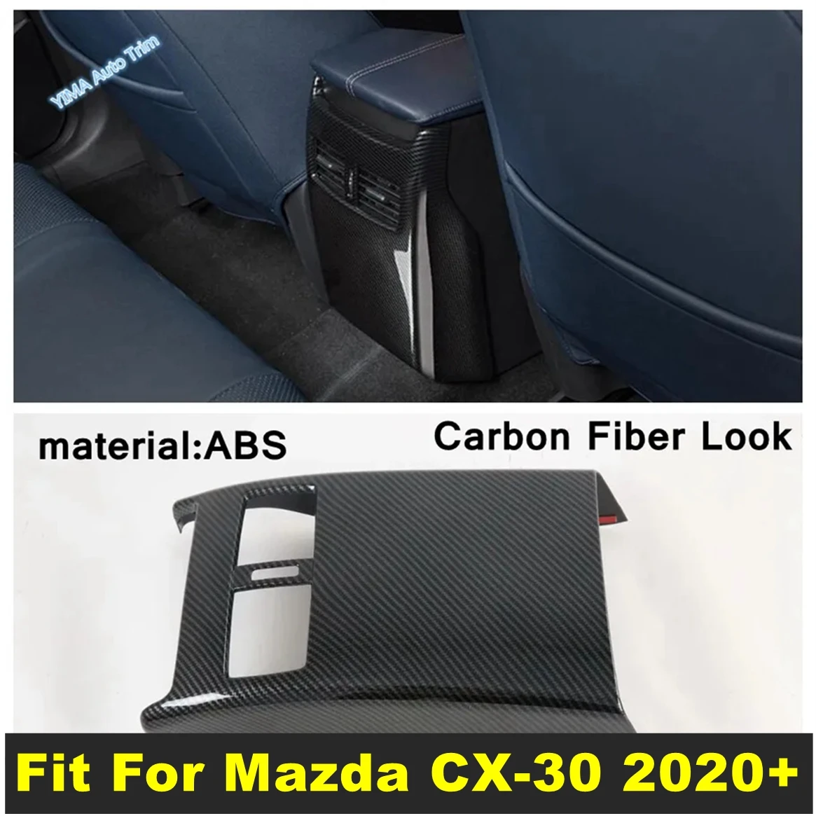 

For Mazda CX-30 2020 - 2024 Carbon Fiber Armrest Box Anti Kick Panel Rear Air Condition AC Vent Outlet Cover Trim Accessories