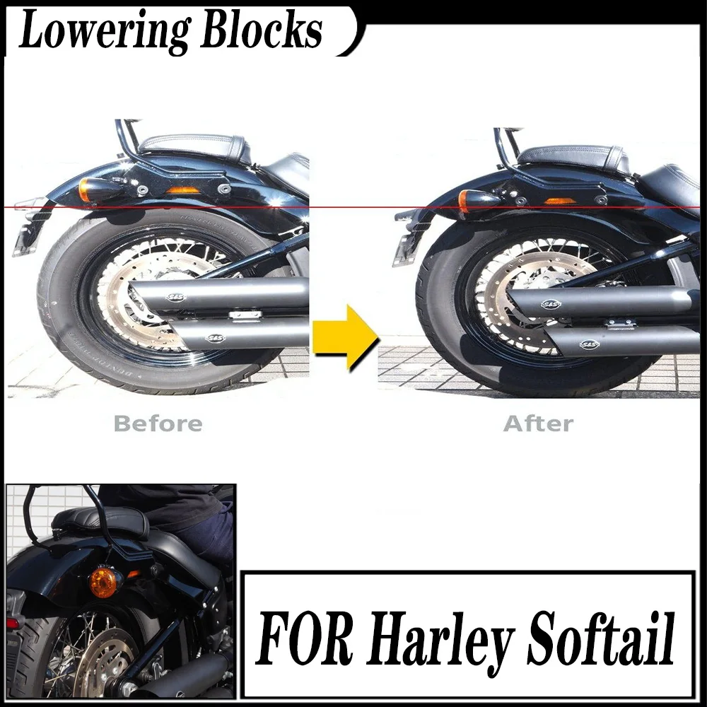 FOR Harley Softail FLSB FLSTN FXBR FXLRS FLFB FXFB Rear Lowering Links Blocks Kit 026715 Aluminum Black 2018-2024