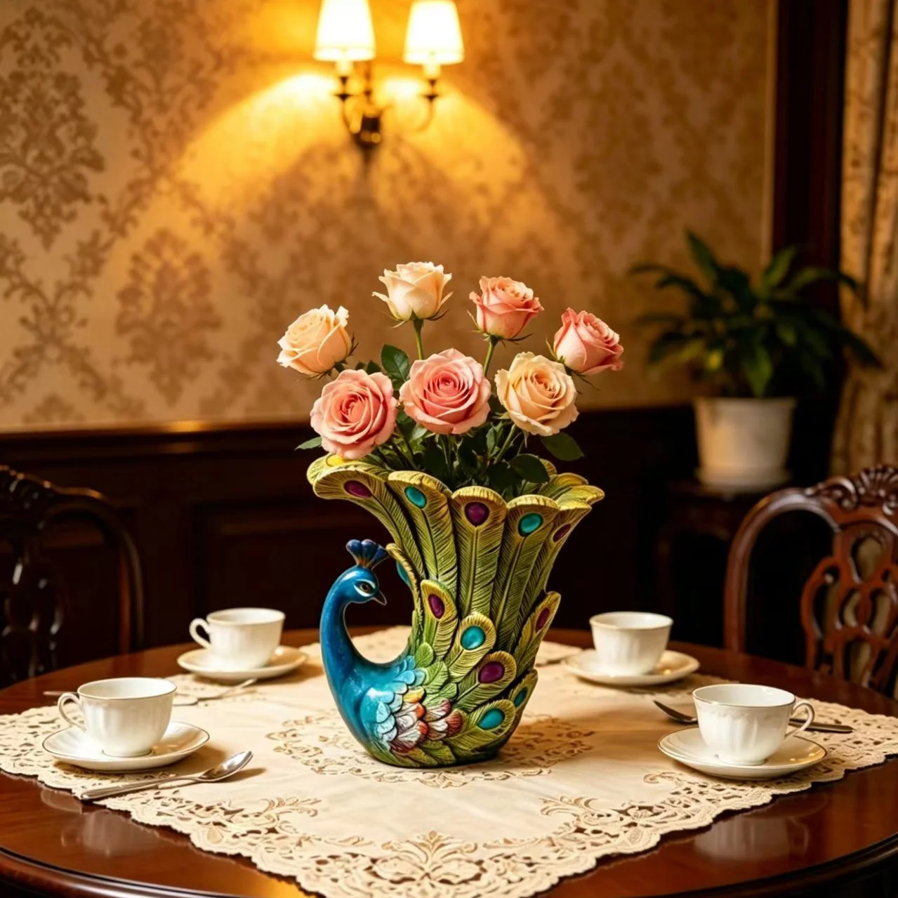 European-Style Simple and Luxurious Peacock Vase Decorative Ornaments for Living Room Tabletop, Tv Cabinet, Entryway, and Wine Cabinet Decoration Crafts