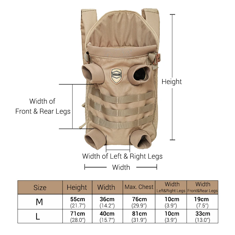 Backpack for Small Medium Dogs Hands Free Tactical Outdoor Pet Frontpack Soft Breathable Safety Travel Dog Carrier Military Tan