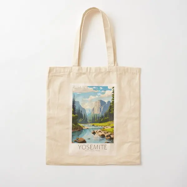 Minimalistic Yosemite National Park Cott  Canvas Bag Reusable Shopper Tote Unisex Travel Grocery Fashion Shoulder Bag Foldable