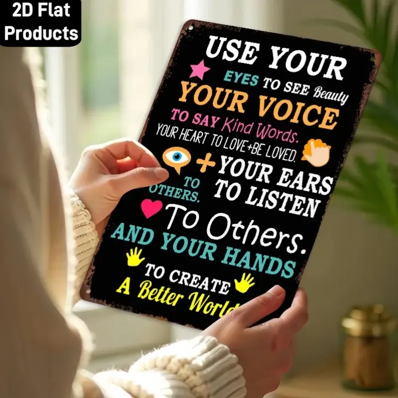 2D Retro Wall Decoration Conveys Positive Energy-enjoy Beauty with Your Eyes, Express Kindness with Your Voice