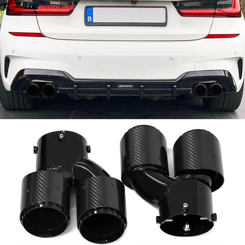 Vierfach-Auspuffanlage für BMW G20 G21 M340i, G22 M240i, G42 M440i, Doppelte Edelstahl-Kohlefaser-Auspuffblende Schalldämpfer Endrohr