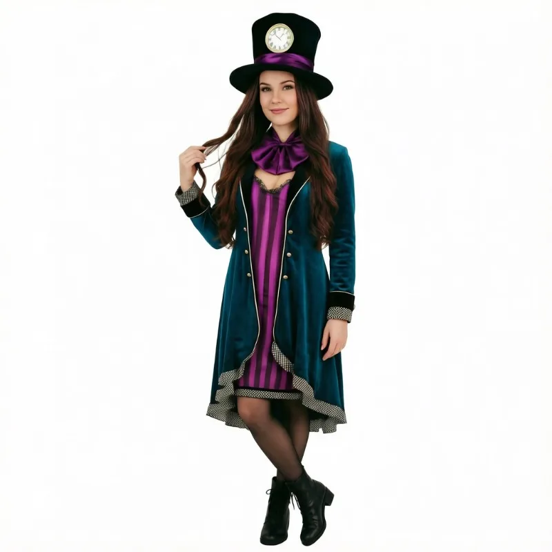 Adult Halloween Alice Mad Hatter Cosplay Costume Women Stage Party Themed St Patrick Day Fancy Roleplay Performance Outfit