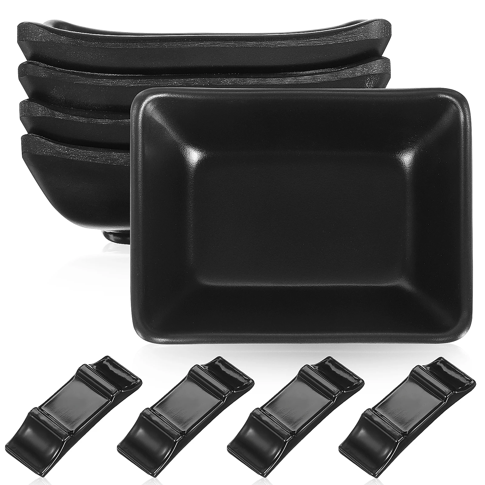 

4Pcs Small Sauce Bowls for Dipping Sauces Seasoning Dishes with Chopstick Racks Fine Craftsmanship Smooth Surface Dinner Table