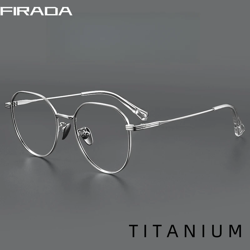 FIRADA Fashion Comfortable Eyeglasses Vintage Pure Titanium Luxury Eyewear Round Optical Prescription Glasses Frame Men CE2178-C