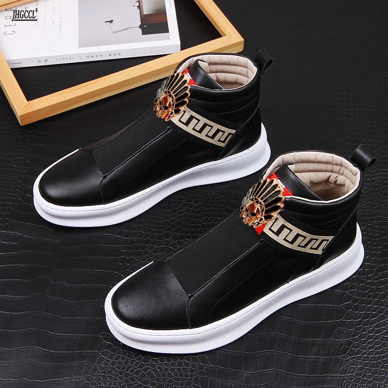 Luxury brand Boots Men\'s leather Loafers Men\'s shoes Thick high top riding boots High quality flat bootsZapatillas Hombre A5