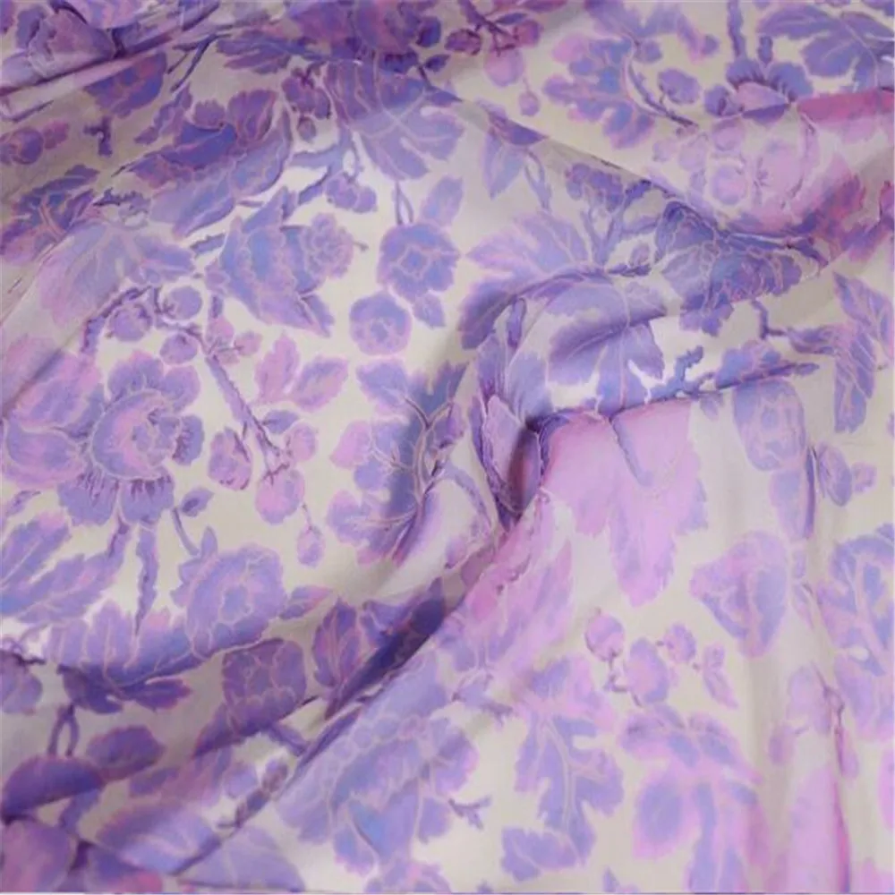 

Soft Lavender Violet Floral Printed Pure Silk Georgette Fabric for Elegant Charming Dress