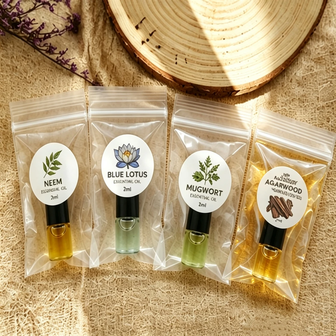 SPLYMCZEN Mini Botanical Essential Oil Collection 2ml Blue Lotus Agarwood Neem  Mugwort Aromatic Oil for DIY Soap Candle Making