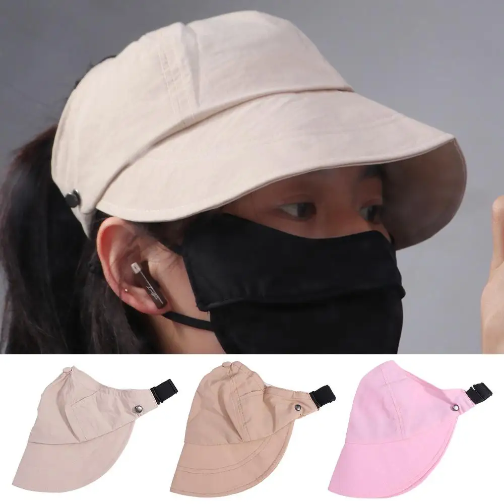 Foldable Sunshade Empty Top Hat Solid Color Bucket Hat Suncreen Peaked Cap Visor Sun Hat Ponytail Cap Outdoor