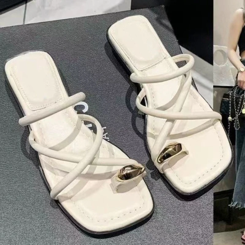 Square Head Womens Slippers Thick Heel Women Shoes Wear Outside Beach Shoes Fashion Female Heeled Shoe Comfortable Zapatos Mujer