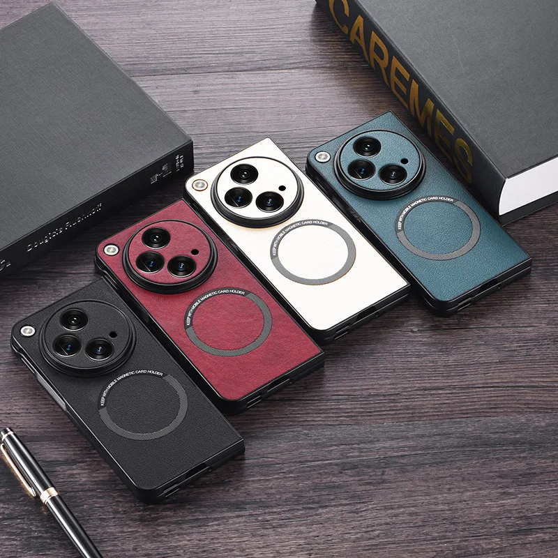 

for OnePlus Open Case Magsafe Leather Magnetic Charging Luxury Hard PC Front Frame Full Lens Shockproof Phone Cover OnePlusOpen