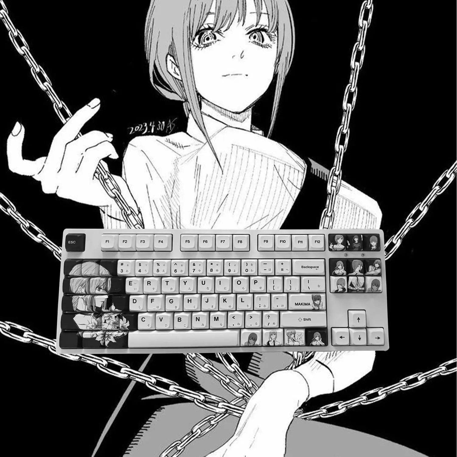 

124 Keys Makima Keycap Chainsaw Man Keycaps Cherry/XDA Profile Japanese Anime Key Caps Pbt DYE-SUB for Mechanical Keyboard