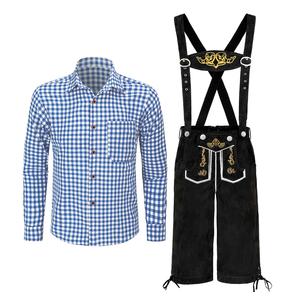 Mannen Oktoberfest-kostuum Beierse Duitse bierfestivals Lederhosen Kledingsets Shirt voor volwassenen Bretels Halloween Cosplay-outfit