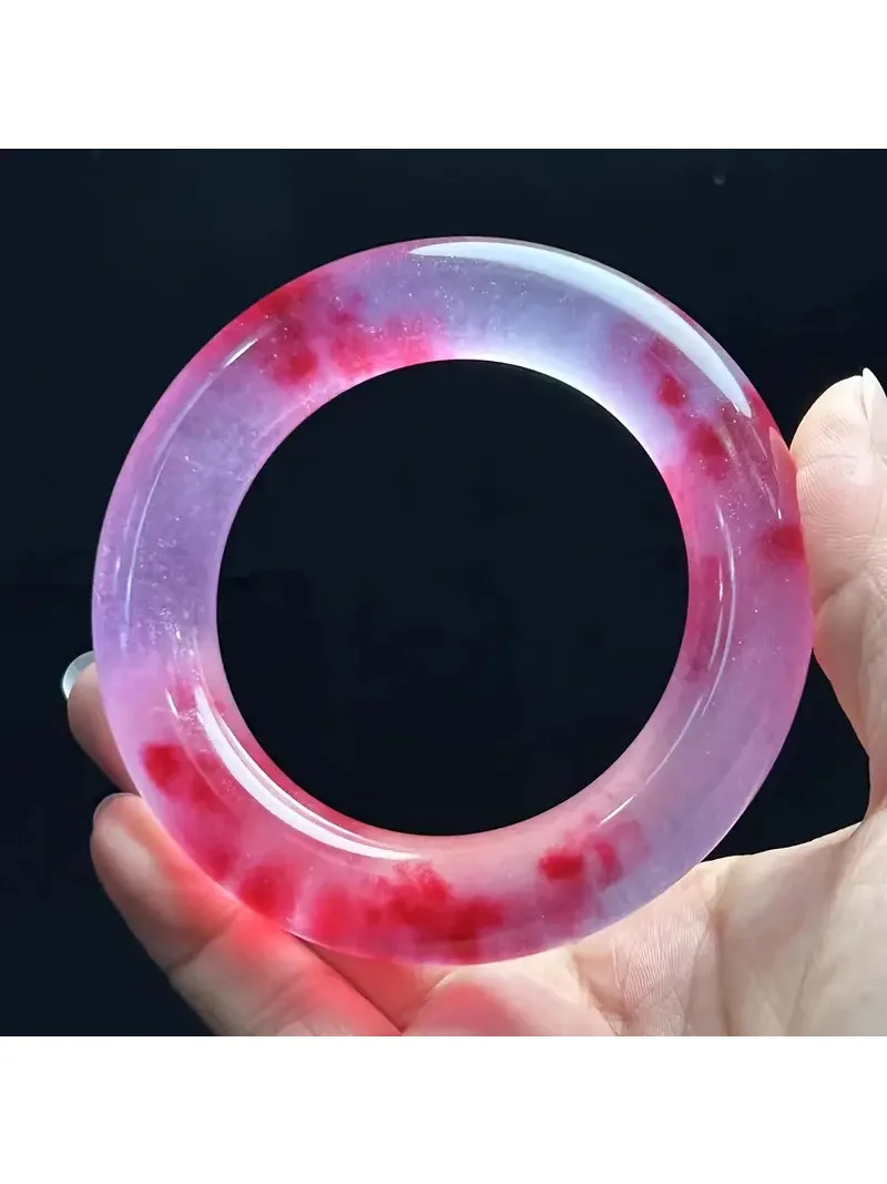 

Hot selling Natural carving Ice Type Red and White Jade Bracelet Bracelet Round Bar Red Bracele
