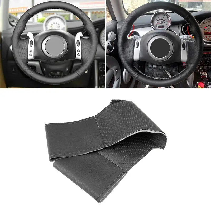 Black Microfiber Leather Cover on Car Steering Wheel For BMW Mini Coupe 2001-2006 Convertible 2004-2008 For Mini R50 R53 R60