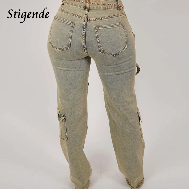 Stigende Cargo Jeans Trousers Women Zipper Pocket Vintage Denim Pants Y2k Streetwear