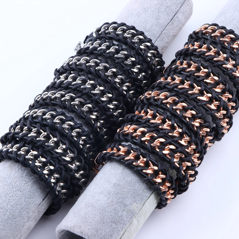 

10Pcs/Lot Vintage Stainless Steel Chains Leather Bracelet For Women Men Fashion Punk Wrapping Bangles Jewelry Party Gift