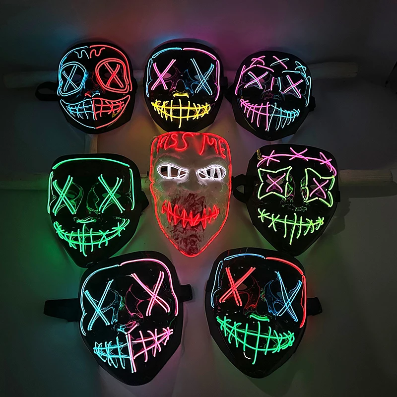 Colorful LED Purge Mask Halloween Cosplay Costume Horror Glowing Face Mask Luminous Masks Adult Kids Trick-or-treating Supplies