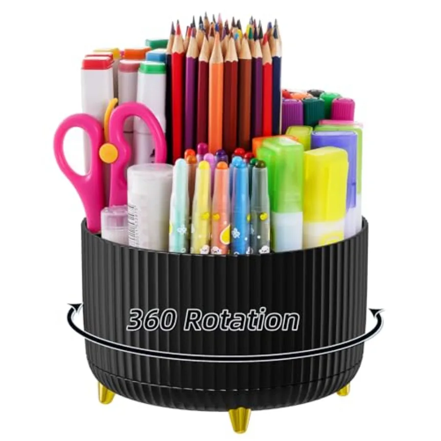 Desk Organizer, 360-Degree Rotating Pen Holder, Desk Organizers and Accessories with 5 Compartments Pencil Holder, Art Supply S