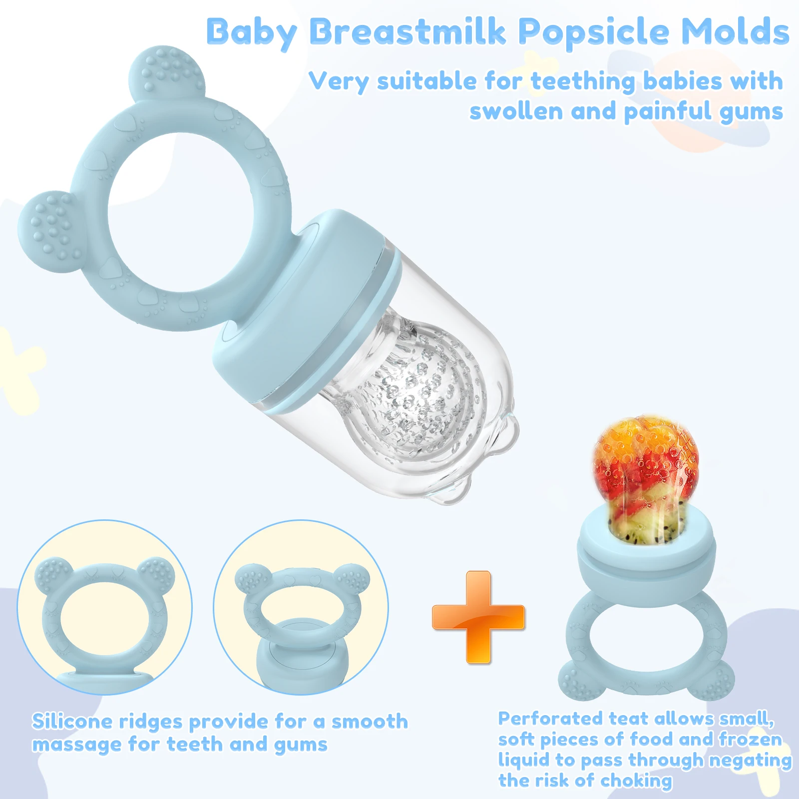 Baby Food Feeder and Ice Tray Set BPA Free Silicone Breastmilk Popsicle Freezer Molds Safe Reusable Baby Food Containers