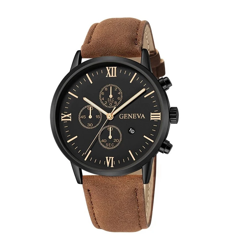 1/3PCS Herrenuhr Casual Lederband Analoge Quarzuhren mit Kalender
